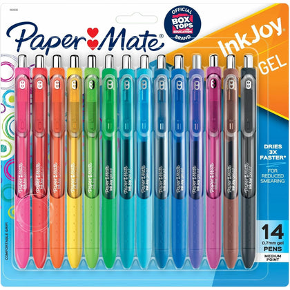 Paper Mate InkJoy Gel Retractable Pens - Smooth Medium Point - Assorted Colors - 14 Pack