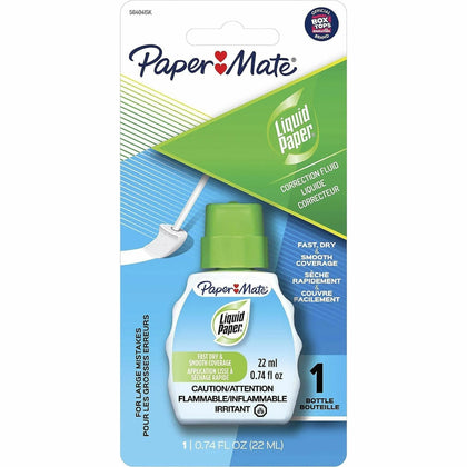 Paper Mate Liquid Fast Dry Correction Fluid - 22 mL - Bright White - Fast-drying Spill Resistant - Supplies