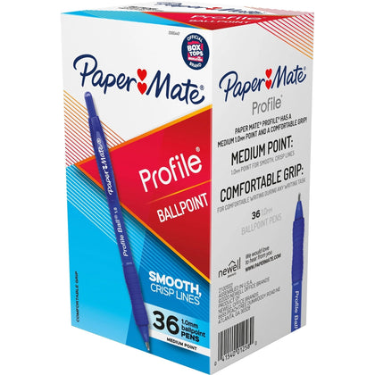 Paper Mate Profile Ballpoint Pens: 1.0mm Blue Ink Retractable - 36/Box - Pens