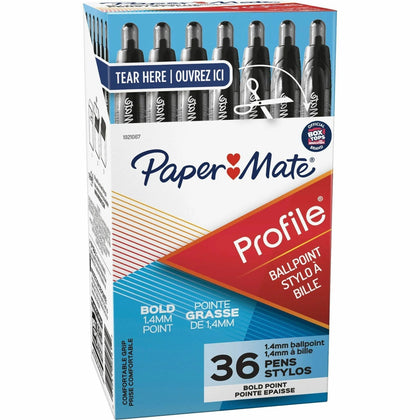 Paper Mate Profile Ballpoint Pens - Super Bold 1.4mm - Gel-based - Black Ink - 36 Pack