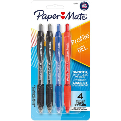 Paper Mate Profile Gel Pen: 0.7mm Medium Point Retractable Gel-based Ink - 4 Pack - Pens