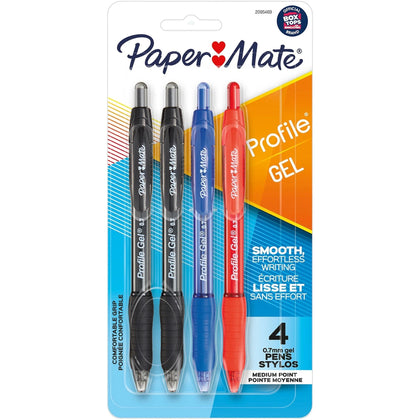 Paper Mate Profile Gel Pen: 0.7mm Medium Point Retractable Gel-based Ink - 4 Pack - Pens