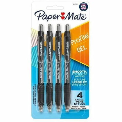 Paper Mate Profile Gel Pens - 0.7mm Medium Point - Black Ink - 4 Pack