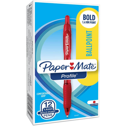 Paper Mate Profile Retractable Ballpoint Pens - Super Bold Red Ink - 1 Dozen