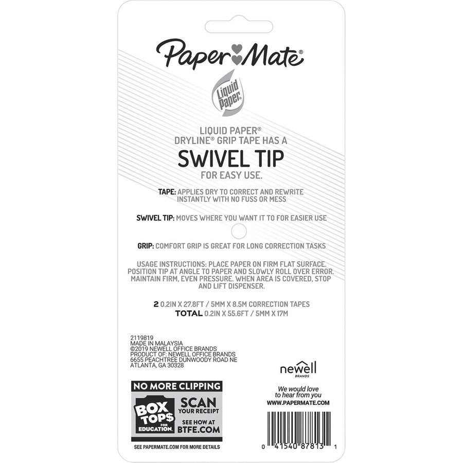 Paper Mate Translucent Dryline Grip Correction Tape - Rear