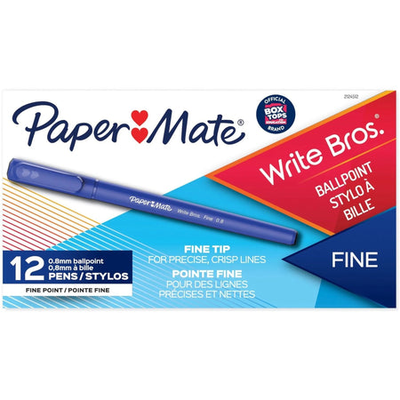 Paper Mate Write Bros. Ballpoint Pen: 0.8mm Fine Point Blue Ink - 12/Box - Pens