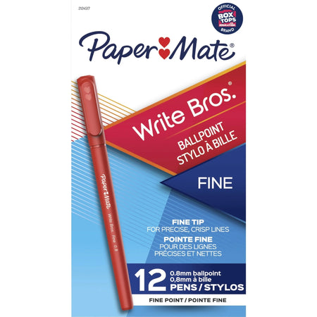 Paper Mate Write Bros Ballpoint Pen - Red Ink - 8mm Point - Pack of 12 - Pens