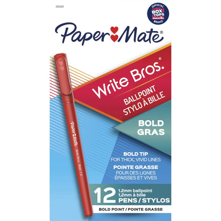 Paper Mate Write Bros. Red Ballpoint Pens - Bold 1.2mm Conical Point - Pack of 12
