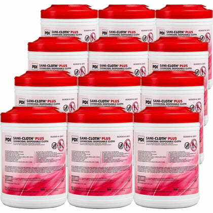 PDI Sani-Cloth Plus: Germicidal Disposable Cloth - 160/Tub - 12/Carton - Cleaning Wipes