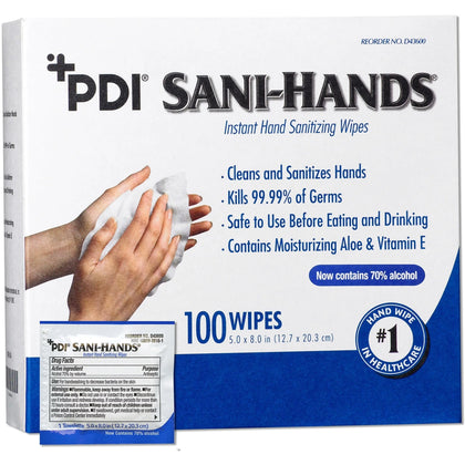 PDI Sani-Hands Instant Hand Sanitizing Wipes - 100 Convenient Box - Sanitizers