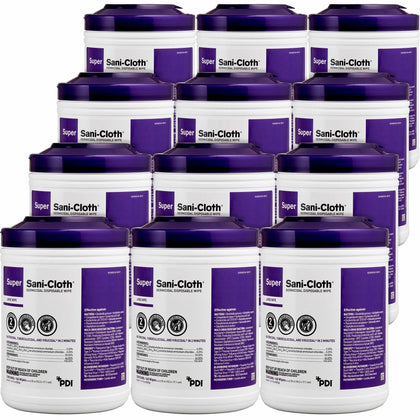 PDI Super Sani-Cloth Wipes: Disposable Disinfectant and Deodorizing - 160/Tub 12/Carton - Cleaning Wipes