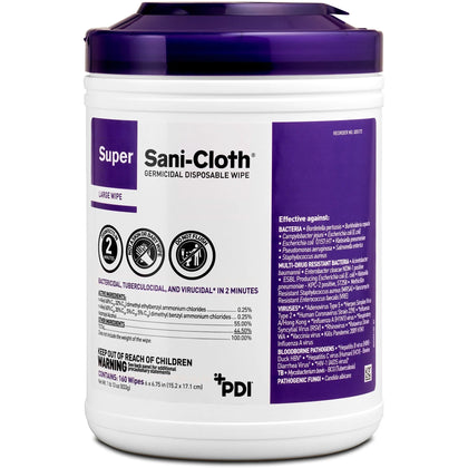 PDI Super Sani-Cloth Wipes: Disposable Disinfectant and Deodorizing - 160 Wipes - Cleaning