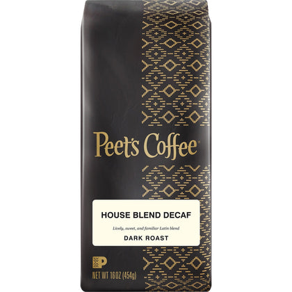 Peet’s Coffee Ground House Blend Decaf: Dark Roast 16 oz - Decaffeinated