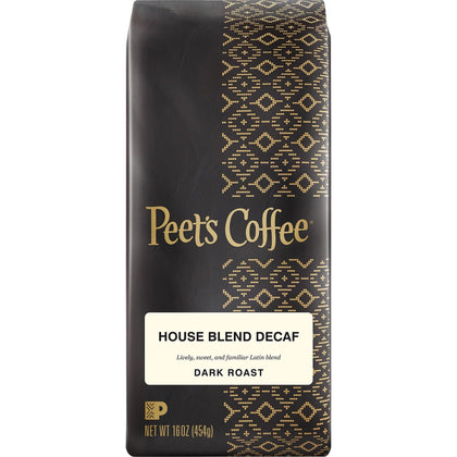 Peet’s Coffee Ground House Blend Decaf: Dark Roast 16 oz - Decaffeinated