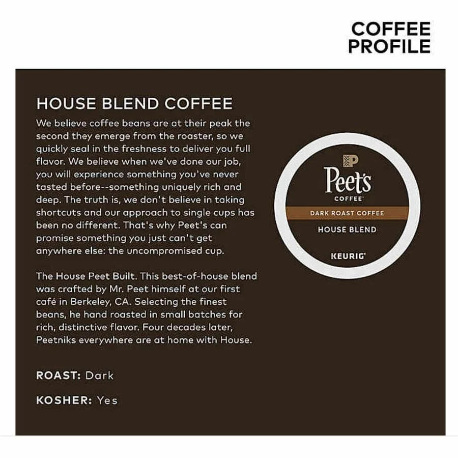 Peet’s Coffee® House Blend K-Cup Coffee - Dark Roast - 22 Count