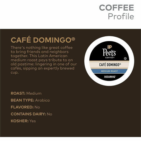 Peet’s Coffee® K-Cup Cafe Domingo Coffee - Compatible with Keurig Brewer - Medium - 22 / Box