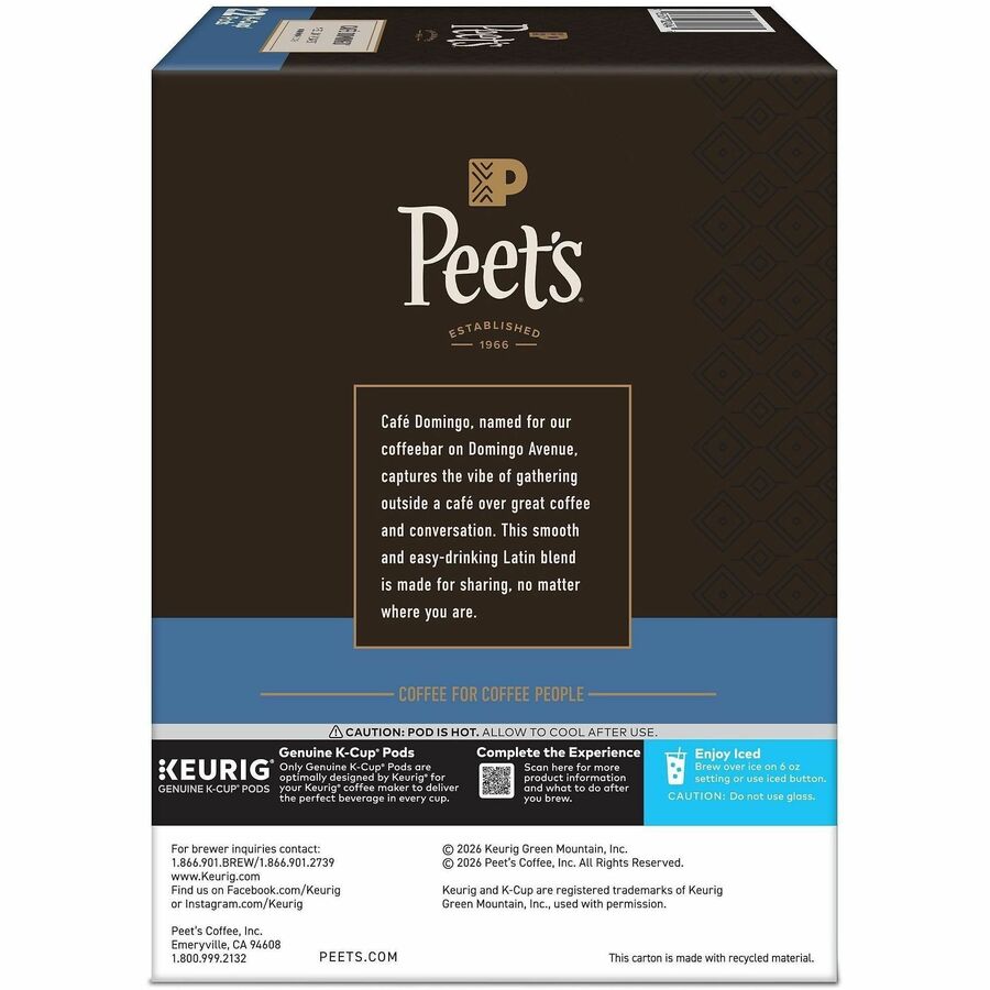 Peet’s Coffee® K-Cup Cafe Domingo Coffee - Compatible with Keurig Brewer - Medium - 22 / Box