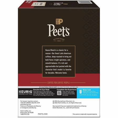 Peet’s Coffee® K-Cup House Blend Coffee - Compatible with Keurig Brewer - Dark - 22 / Box