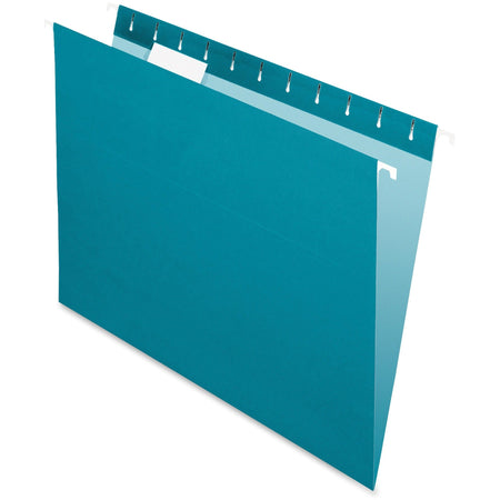 Pendaflex Essentials 1/5 Tab Cut Letter Recycled Hanging Folder - 8 1/2’’ x 11’’ - Teal - 100% - 25 / Box - Folders &