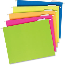 Pendaflex Hanging Folders: 1/5 Tab Cut Letter Size Fluorescent Assorted - 25/Box - Folders & Accessories