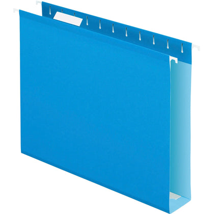 Pendaflex Recycled Hanging Folders: 2’’ Capacity Blue Pressboard Reinforced Gusset - 25/Box - Folders & Accessories