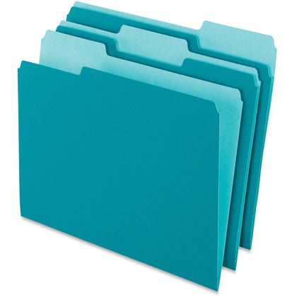 Pendaflex Recycled Top Tab File Folders - Assorted Position - Teal - 100/Box