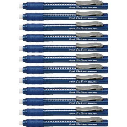 Pentel Clic Eraser: Blue Barrel Pen - Refillable Retractable - 12/Box - Erasers