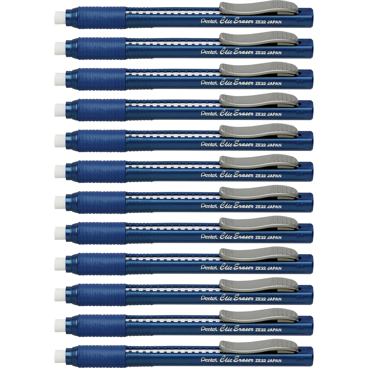 Pentel Clic Eraser: Blue Barrel Pen - Refillable Retractable - 12/Box - Erasers