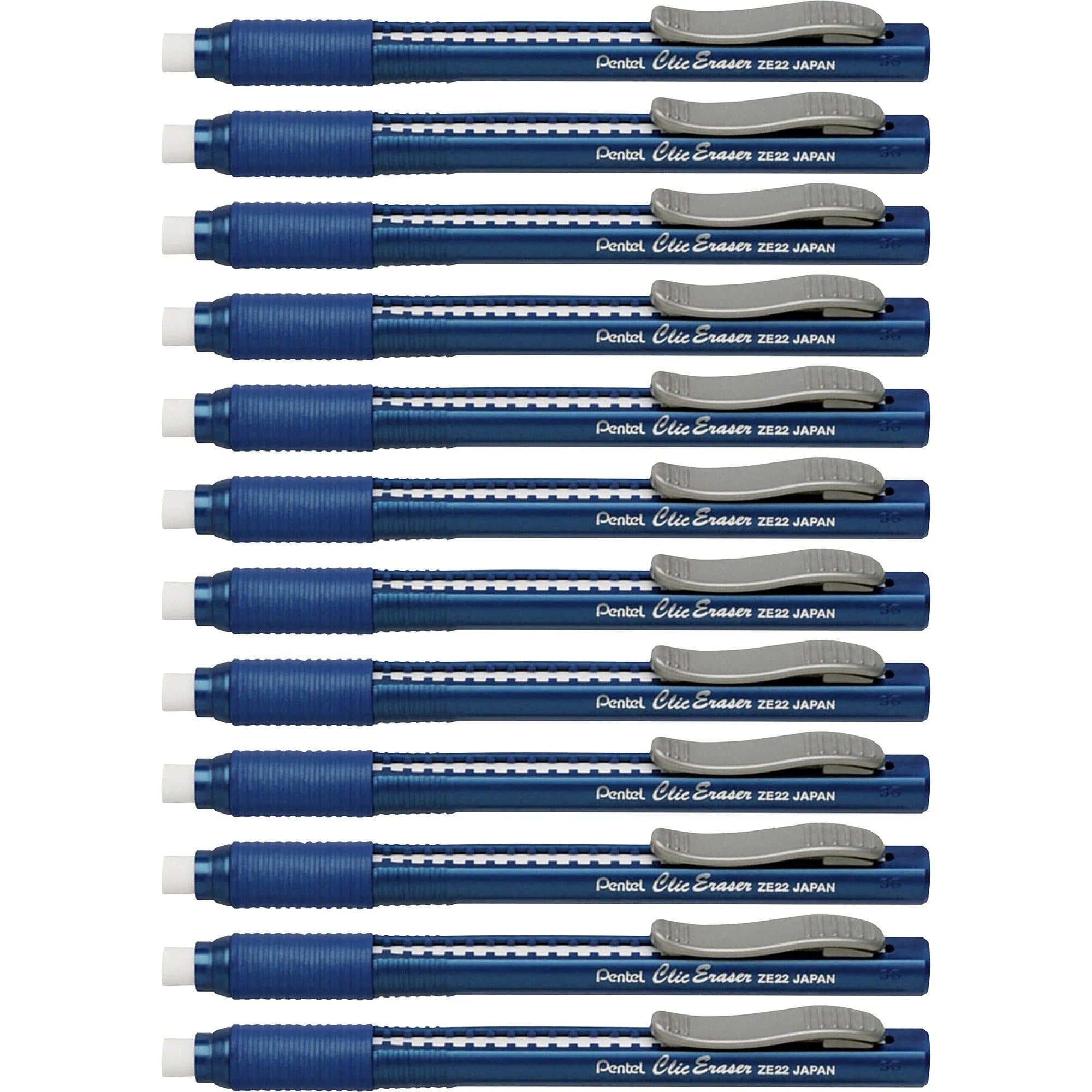 Pentel Clic Eraser: Blue Barrel Pen - Refillable Retractable - 12/Box - Erasers