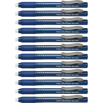 Pentel Clic Eraser: Blue Barrel Pen - Refillable Retractable - 12/Box - Erasers