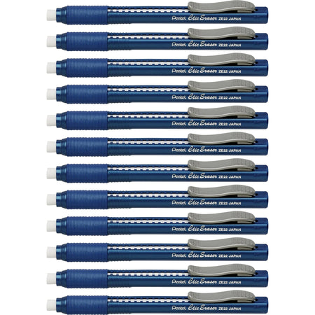 Pentel Clic Eraser: Blue Barrel Pen - Refillable Retractable - 12/Box - Erasers