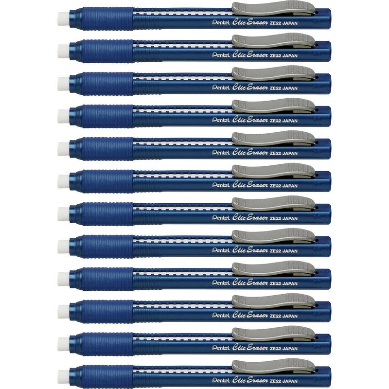 Pentel Clic Eraser: Blue Barrel Pen - Refillable Retractable - 12/Box - Erasers