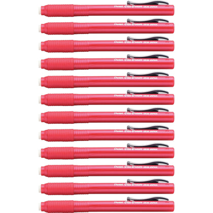Pentel Clic Eraser: Red Barrel Pen - Refillable Retractable - 12/Box - Erasers