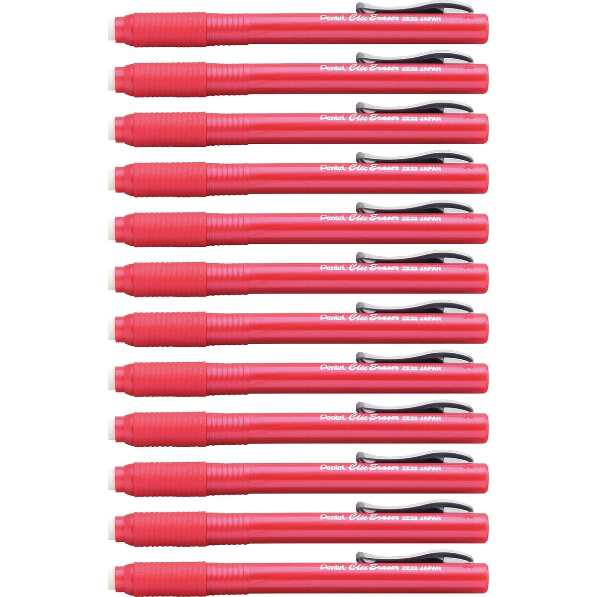 Pentel Clic Eraser: Red Barrel Pen - Refillable Retractable - 12/Box - Erasers