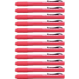 Pentel Clic Eraser: Red Barrel Pen - Refillable Retractable - 12/Box - Erasers