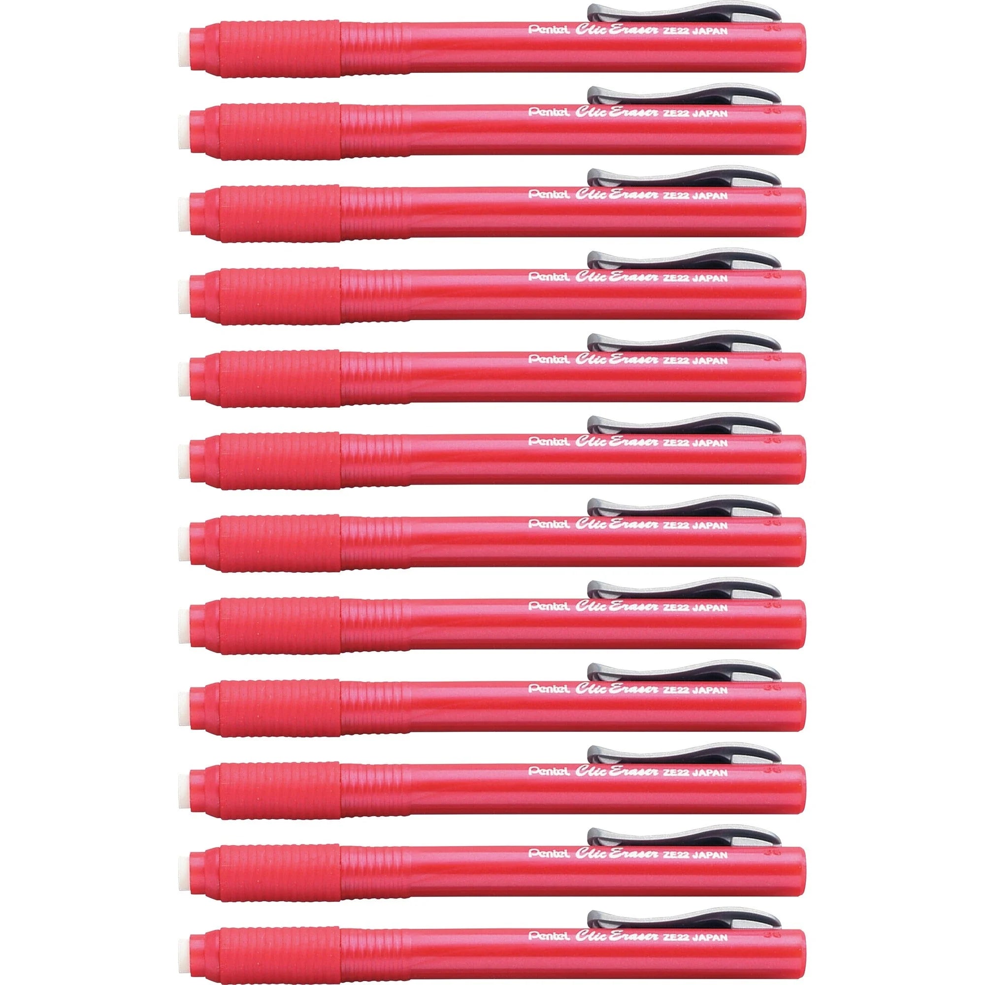 Pentel Clic Eraser: Red Barrel Pen - Refillable Retractable - 12/Box - Erasers