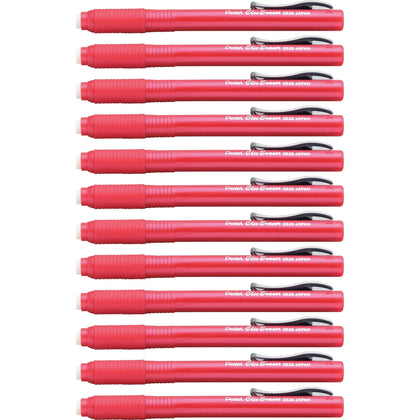 Pentel Clic Eraser: Red Barrel Pen - Refillable Retractable - 12/Box - Erasers