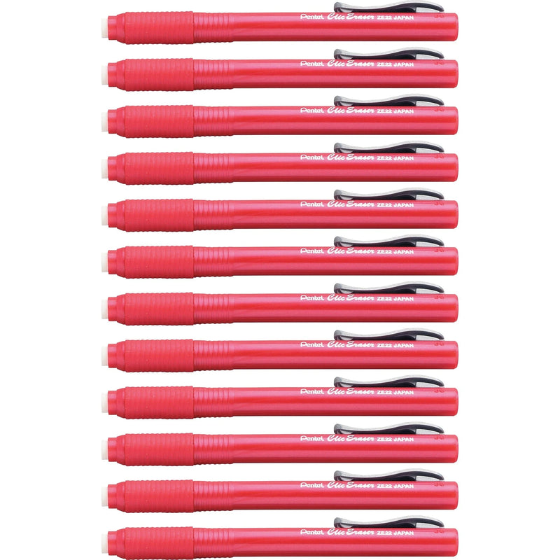 Pentel Clic Eraser: Red Barrel Pen - Refillable Retractable - 12/Box - Erasers