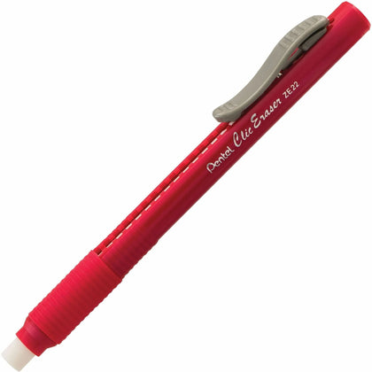 Pentel Clic Eraser: Red Barrel Pen with Refillable Retractable Design - Erasers