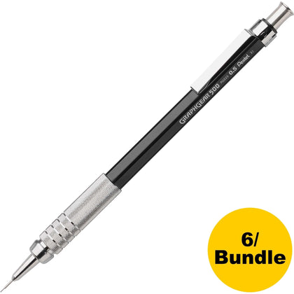 Pentel GraphGear 500 Mechanical Pencils - 0.5mm HB Lead - Black Barrel - 6-Pack
