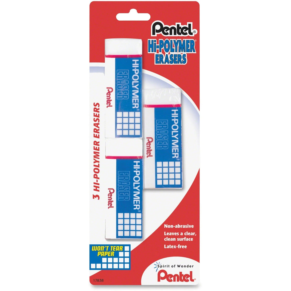 Pentel Hi-Polymer Eraser: White PVC Tear & Scratch Resistant - Erasers