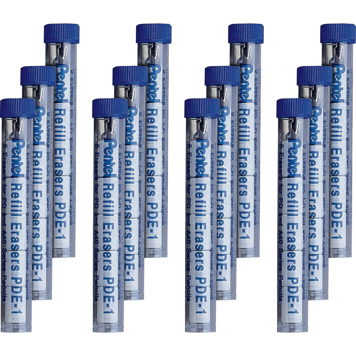 Pentel Mechanical Pencil Eraser Refills - White - Convenient 5/Tube - Pack of 12 - Erasers