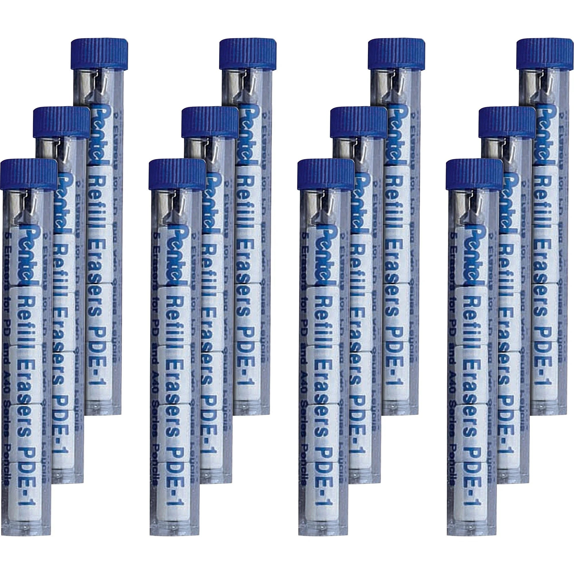 Pentel Mechanical Pencil Eraser Refills - White - Convenient 5/Tube - Pack of 12 - Erasers