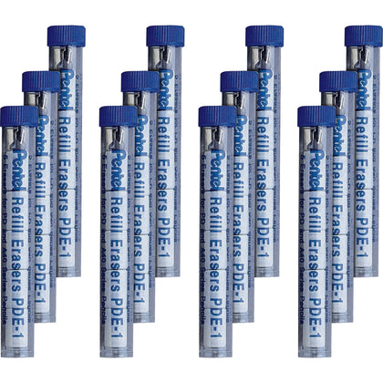Pentel Mechanical Pencil Eraser Refills - White - Convenient 5/Tube - Pack of 12 - Erasers
