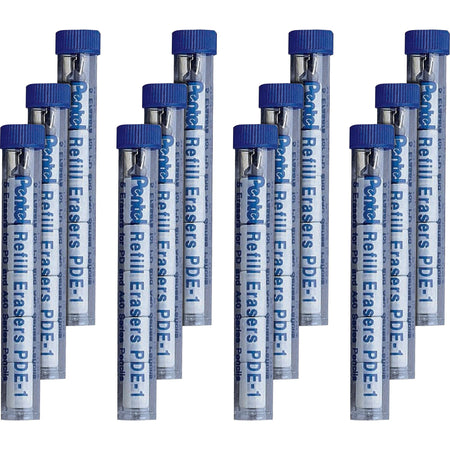 Pentel Mechanical Pencil Eraser Refills - White - Convenient 5/Tube - Pack of 12 - Erasers
