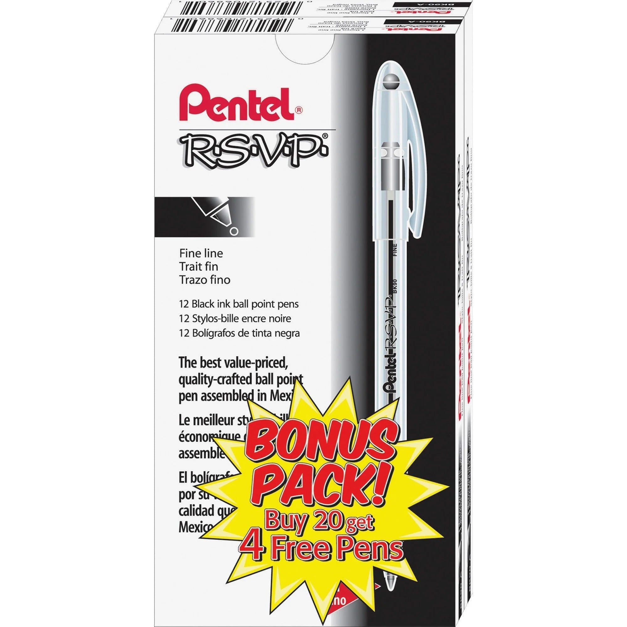 Pentel R.S.V.P. Fine Point Ballpoint Pens - Black Ink - 24 Pack