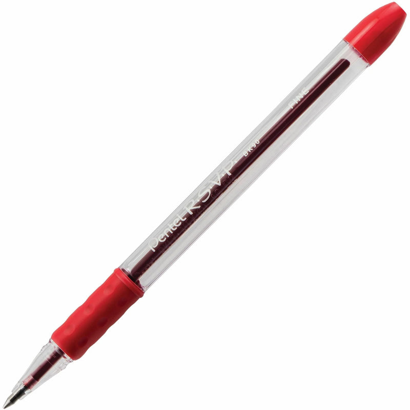 Pentel R.S.V.P. Red Ballpoint Stick Pen - 0.7mm Fine Point - Refillable & Clear Barrel - Pens