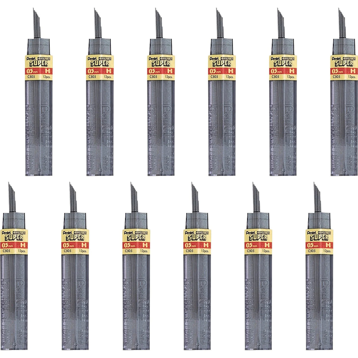 Pentel Super Hi-Polymer 0.5mm Fine Point Black Leads - 12/Tube - Refills