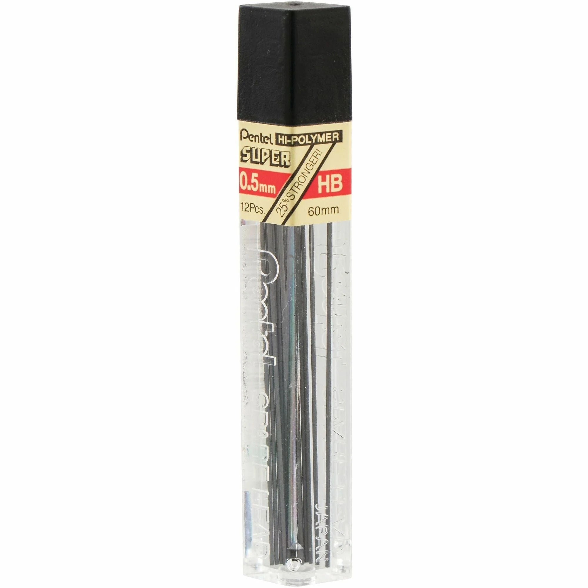 Pentel Super Hi-Polymer 0.5mm Fine Point HB Black Lead - 12 Pack - Refills