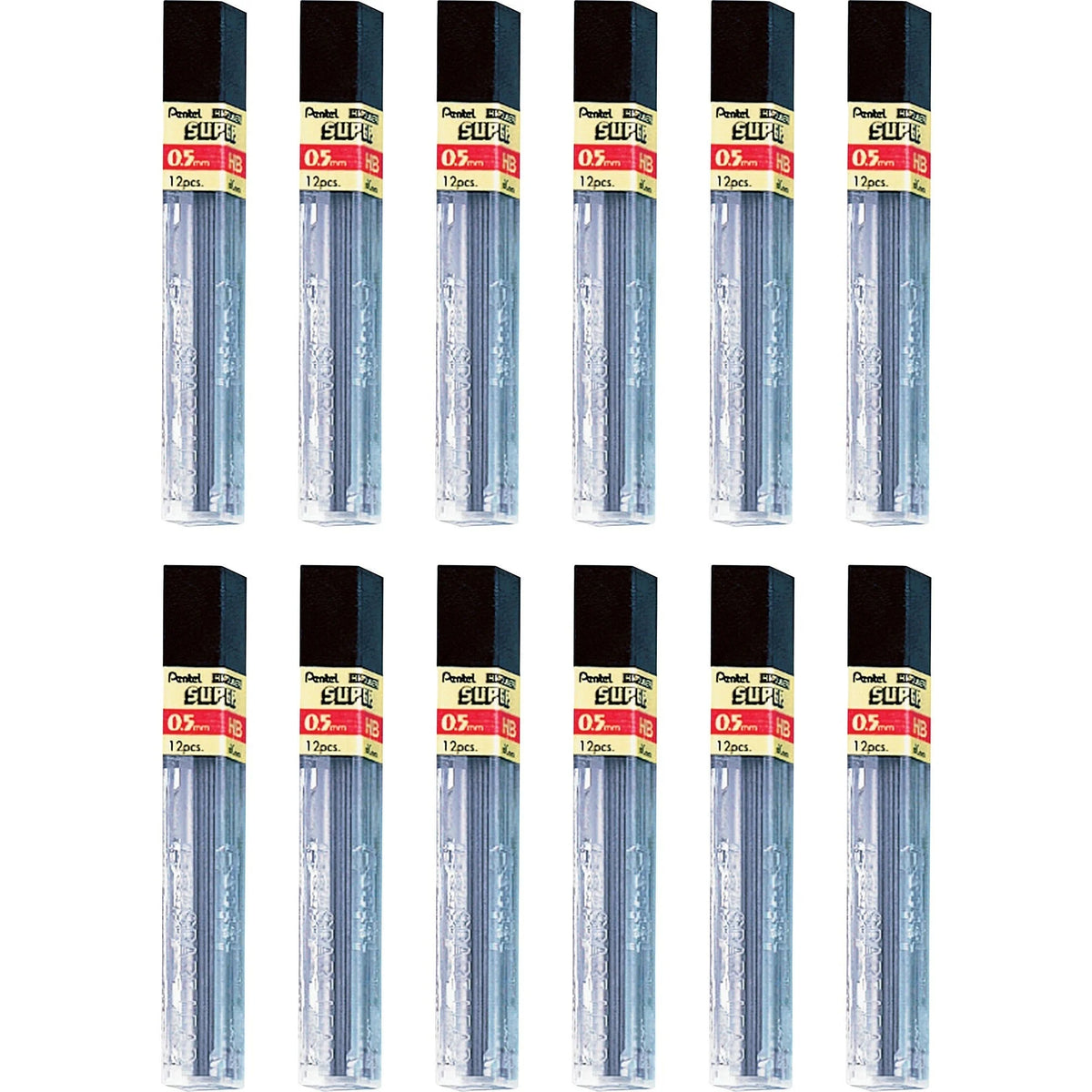 Pentel Super Hi-Polymer 0.5mm Fine Point HB Black Leads - 12/Tube - Refills